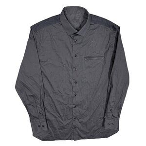 $475 MD Bespoke Dress Shirt Black Long Sleeve Textured Shoulders 42 16 1/2 Large